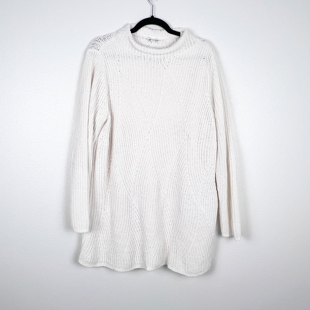 J. Jill Chenille Mock Neck Tunic Sweater White Knit Long Sleeve Large